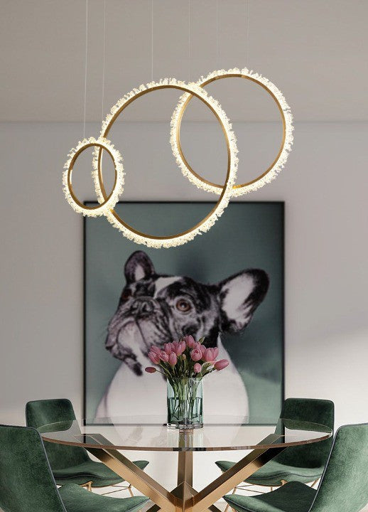 MIRODEMIÂ® Aarau | Crystal Pendant Light in the Shape of Rings, Dia15.7+23.6+31.5", Remote Dimming
