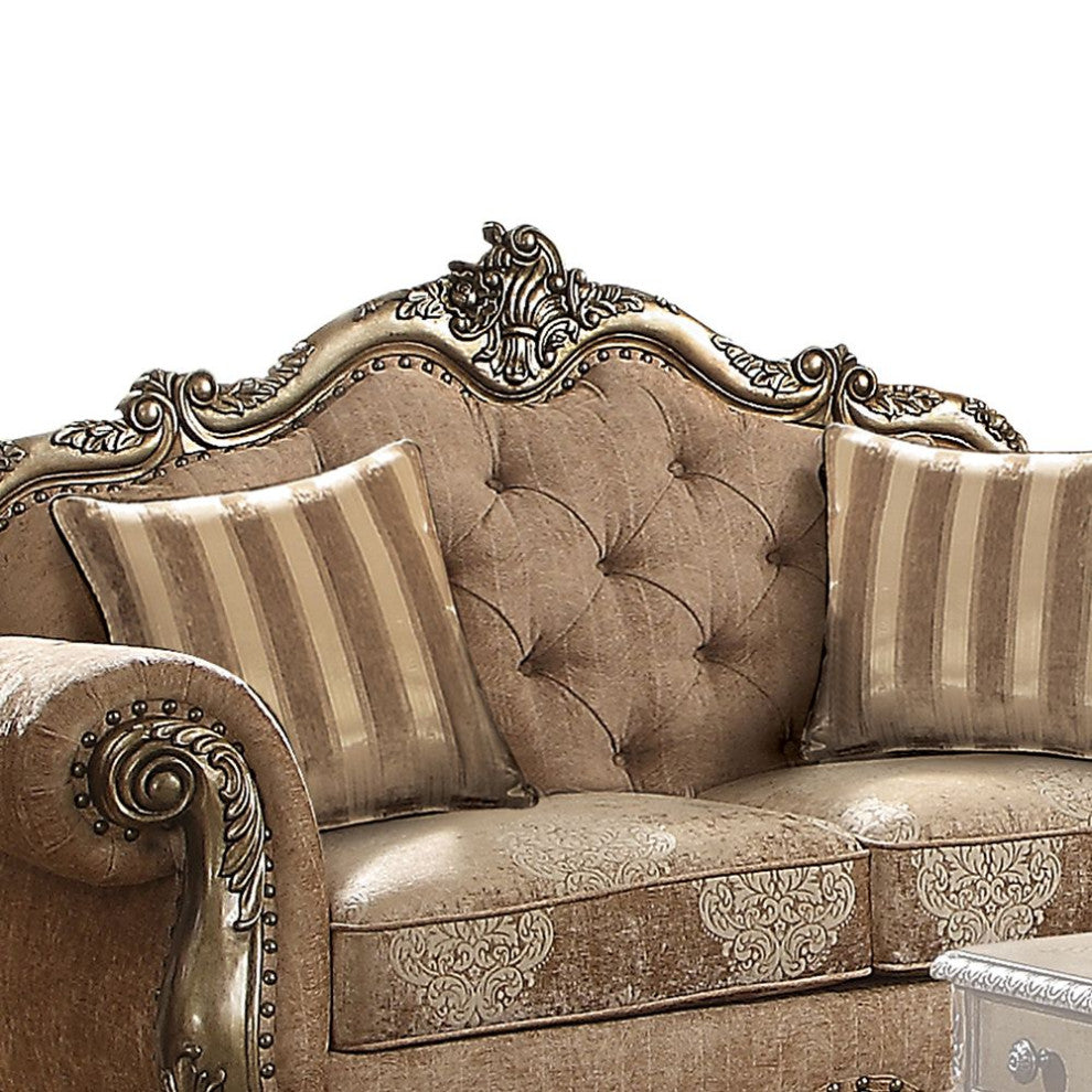 ACME Ragenardus Loveseat With 2 Pillows, Fabric and Vintage Oak