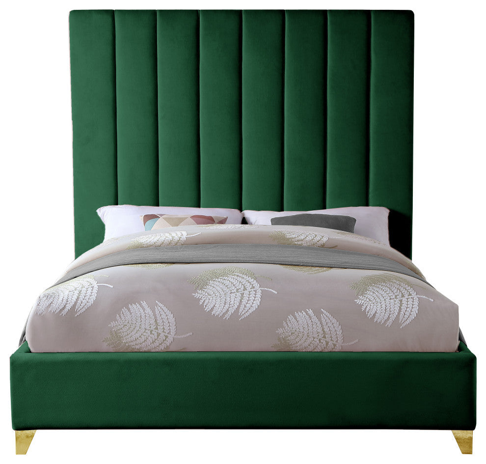 Via Velvet Upholstered Bed, Green, Queen