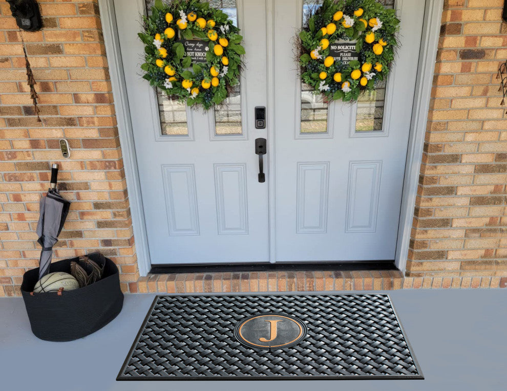 A1HC 100% Rubber Monogrammed Heavy Duty Durable Doormat 24"x39"�, J