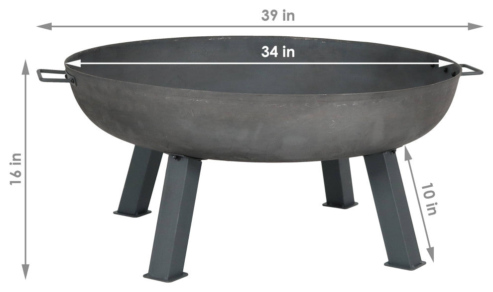 Sunnydaze Steel Colored Cast Iron Wood-Burning Fire Pit Bowl, 34"