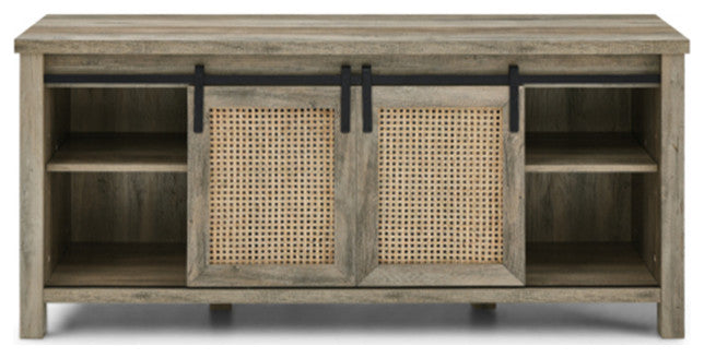 Farmhouse fireplace tv stand 65 inch grey Cabinet Door with wood 4 Storage Shelv