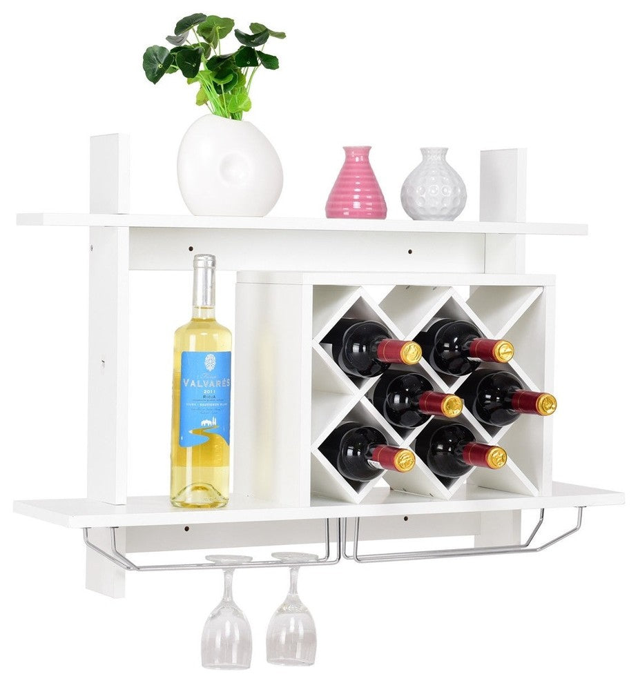 Wall Mount Wine Rack With Glass Holder and Storage Shelf