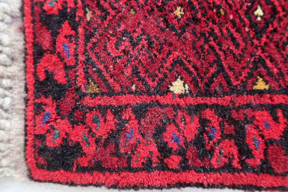 Handmade Vintage Afghan Ersari Mat 0.7'x0.9', 24cmx29cm, 1970s