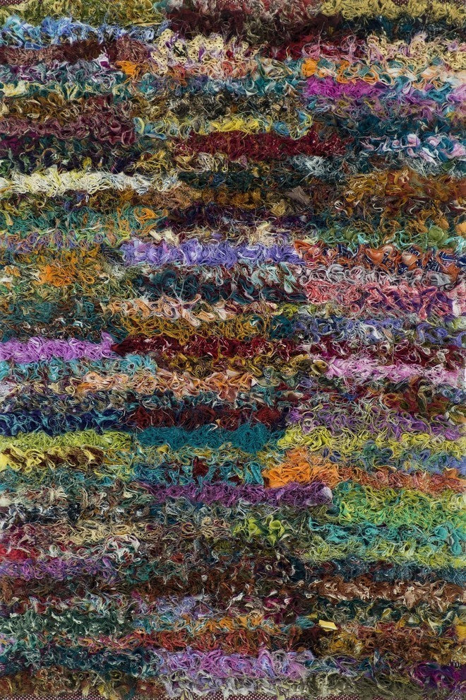 Repurposed Polyester Fabric Ruffled Texture Eliza Shag Area Rug, Multi, 3'x5'