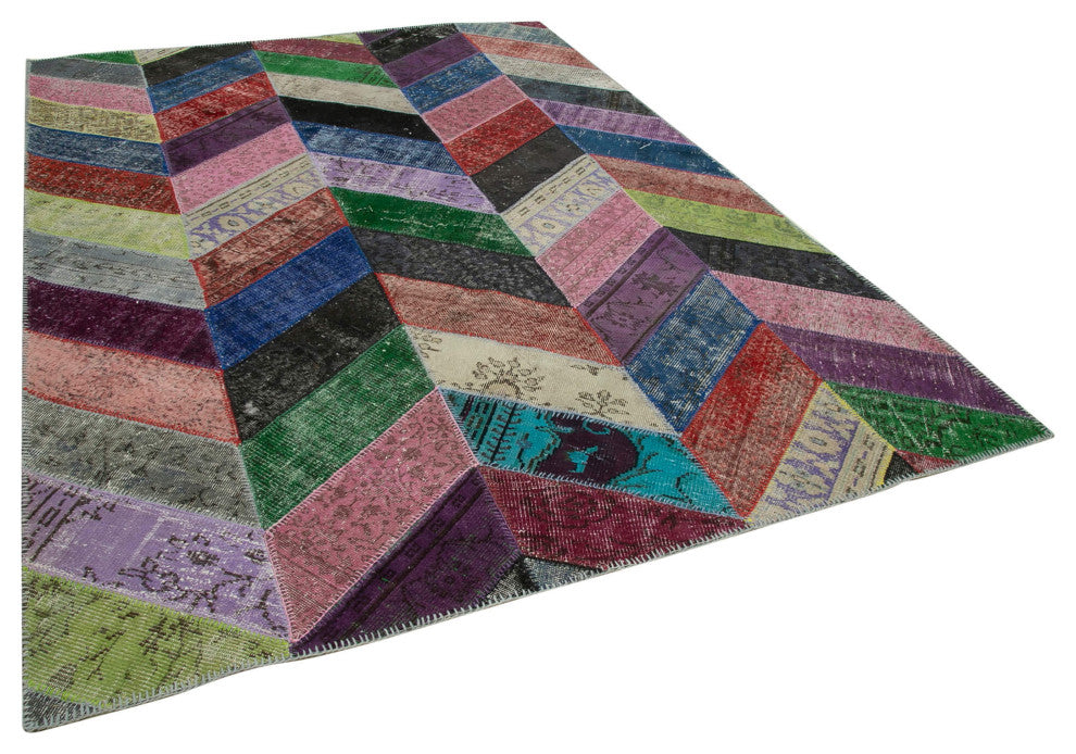 Rug N Carpet - Hand-Knotted Turkish 7' 1" x 9' 11" Unique Patchwork Area Rug