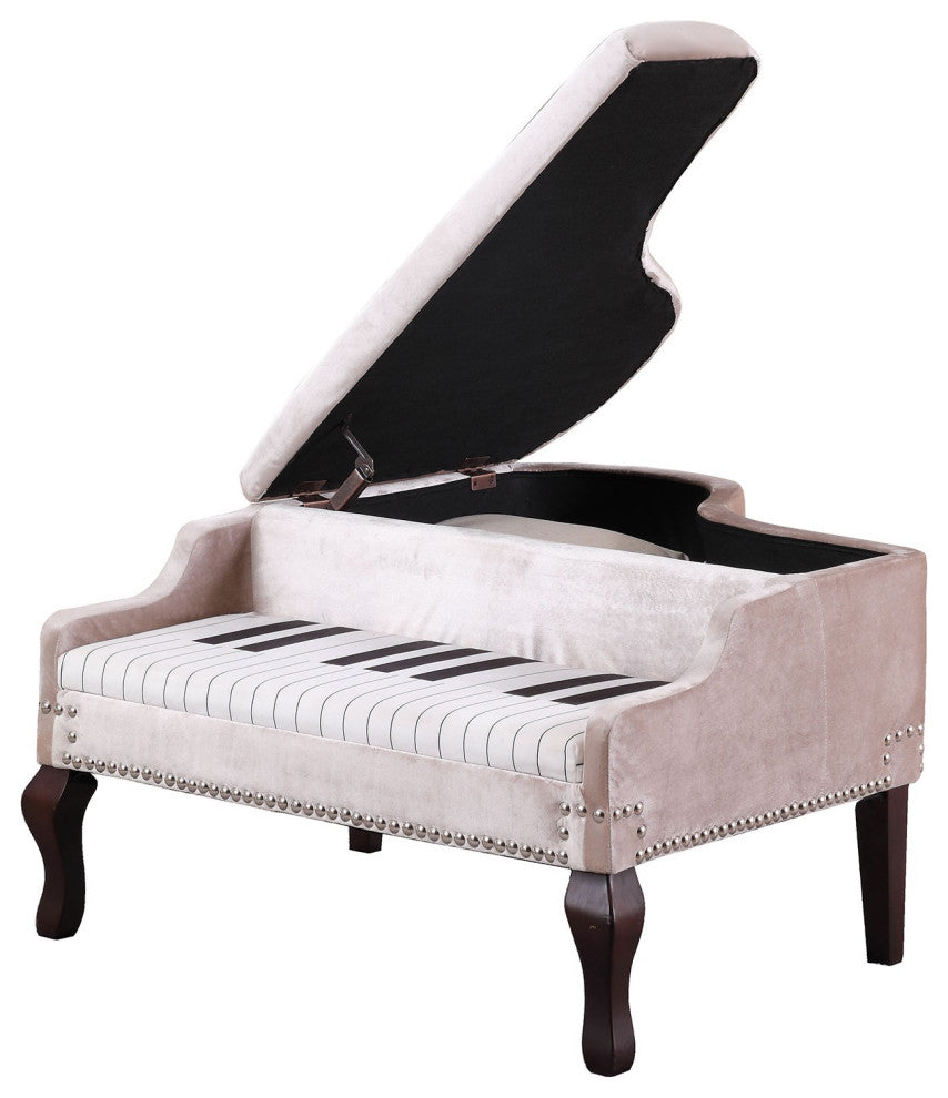 Silver Velour Baby Grand Piano Storage Bench