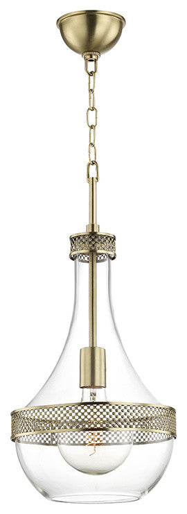 Hagen 1-Light Small Pendant, Aged Brass Finish, Clear Glass Shade