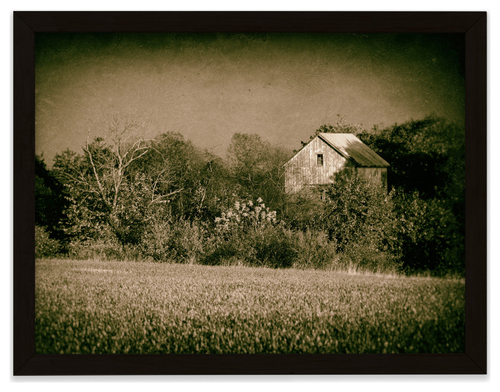 Abandoned Barn In The Trees Vintage Framed Photo Paper Wall Art Prints, Black, 8" X 10"