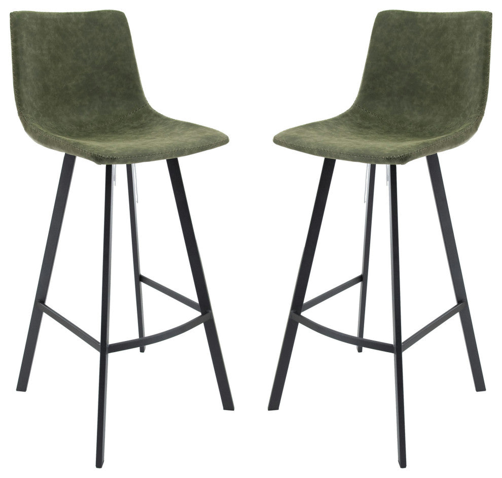 LeisureMod ES29G2 Elland Leather Bar Stool With Iron Legs & Footrest Set of 2
