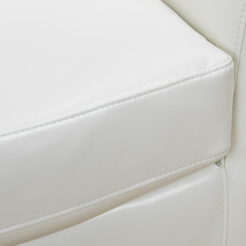 Corley Contemporary Upholstered Swivel Club Chair, Ivory, Faux Leather