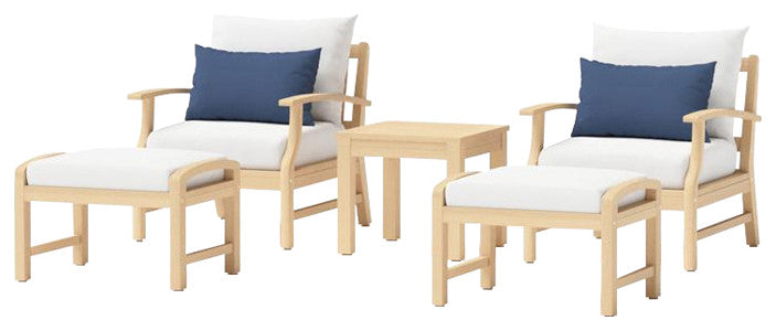 Kooper 5 Piece Sunbrella Outdoor Patio Club Chair and Ottoman Set, Bliss Ink