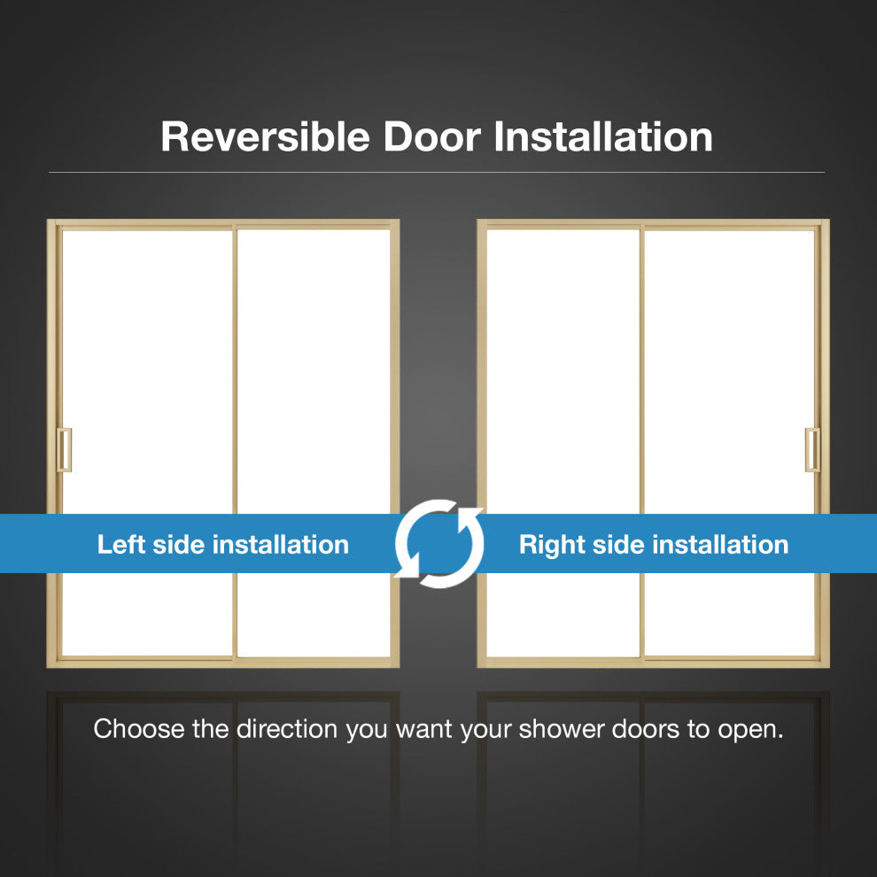 Stanford Sliding Fluted Alcove Shower Door, Brushed Gold, Clear Glass, 60"