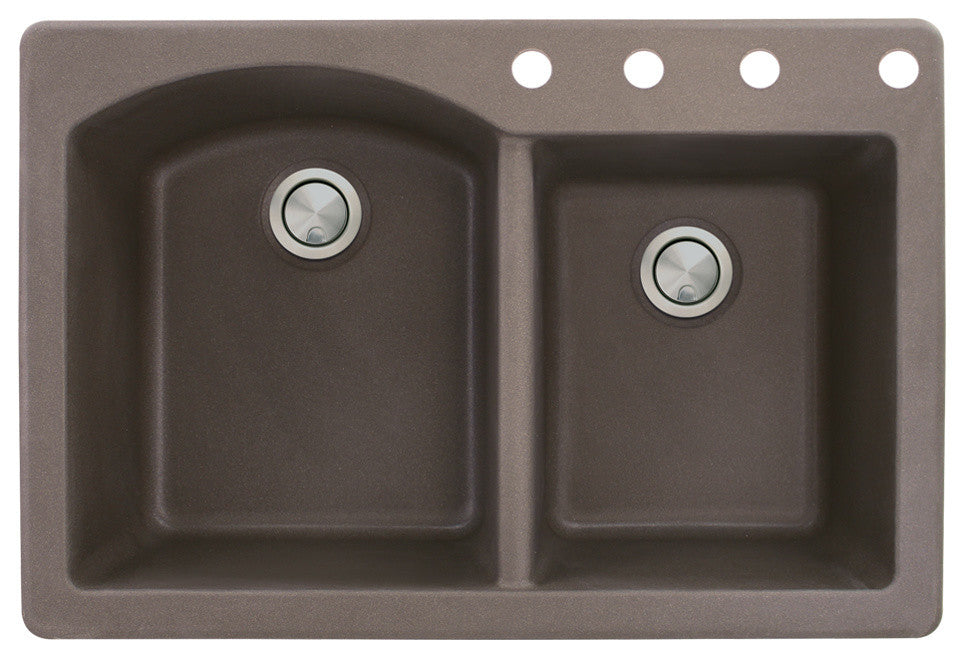 Aversa 33" silQ Granite Double Bowl Kitchen Sink with 4 Holes in Espresso