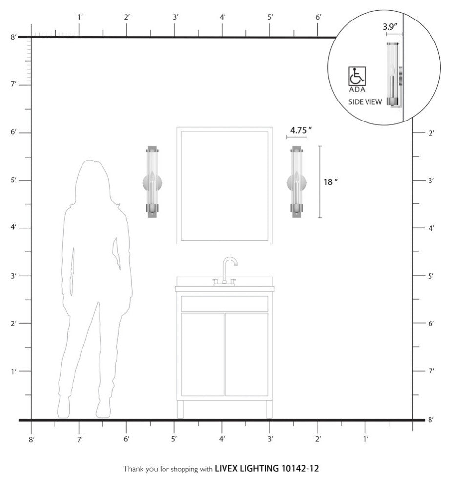 Castleton 1 Light Satin Brass Tall ADA Single Sconce