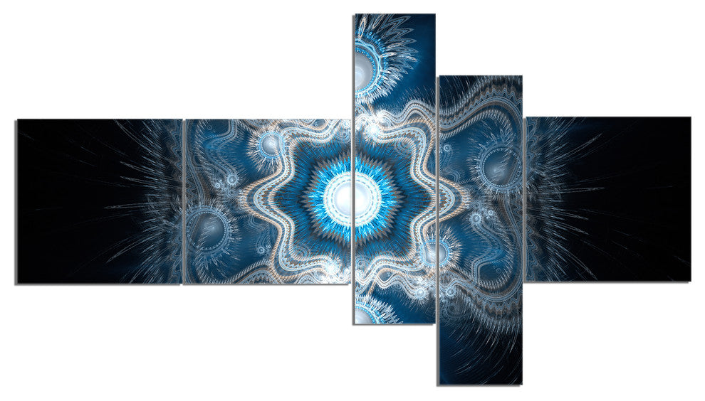 Cabalistic Clear Blue Texture, Abstract Canvas Art Print, 60"x32", 5 panels