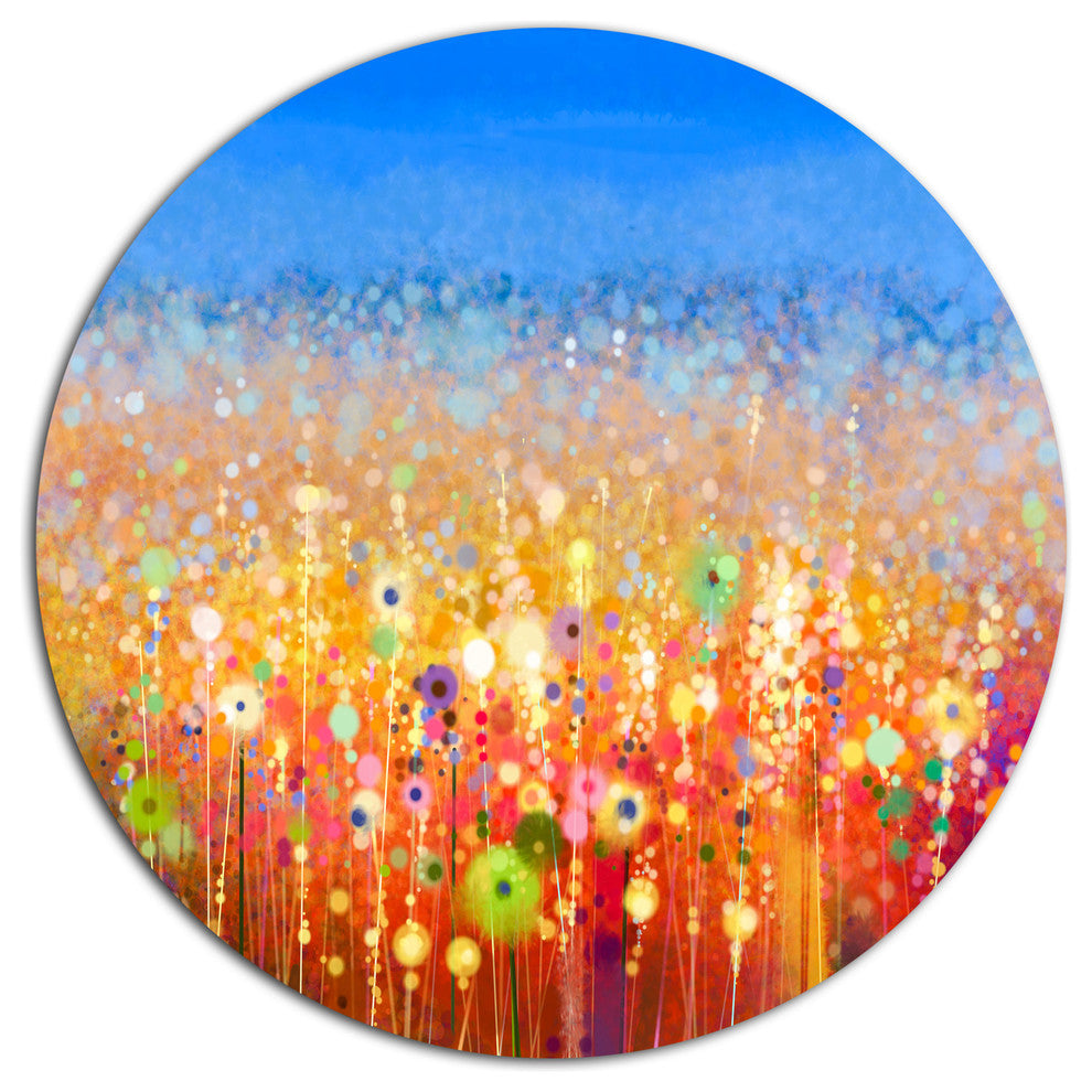 Abstract Flower Field Watercolor, Floral Disc Metal Artwork, 11"