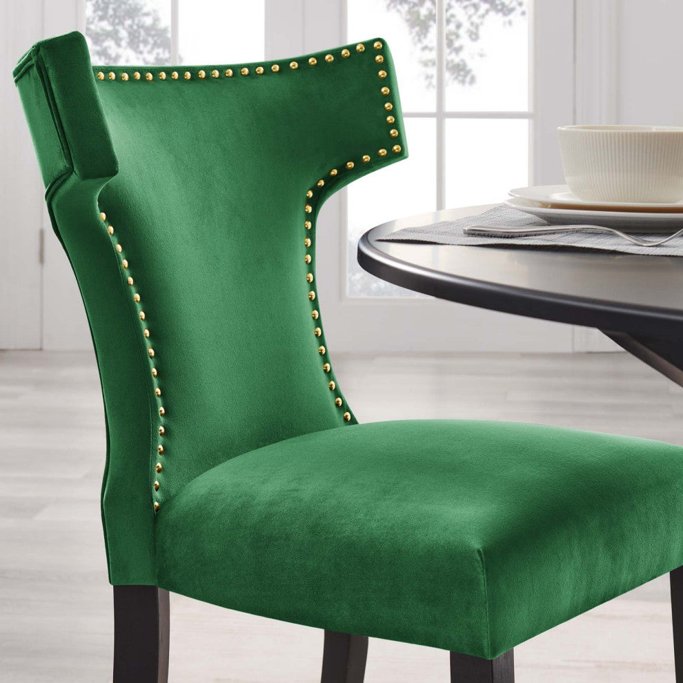 Dining Chair, Nailhead, Set of 2, Green, Velvet, Modern, Bistro Hospitality
