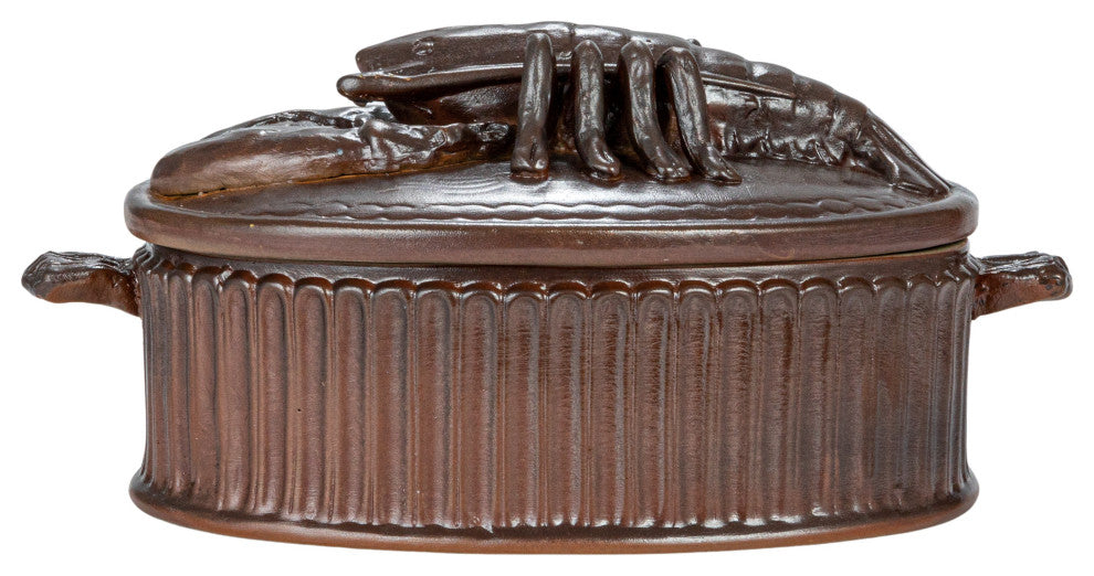 Matte Stoneware Baker With Lobster Design, Brown
