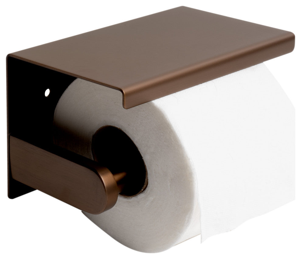 Brushed Copper Pvd Stainless Steel Toilet Paper Holder W Shelf
