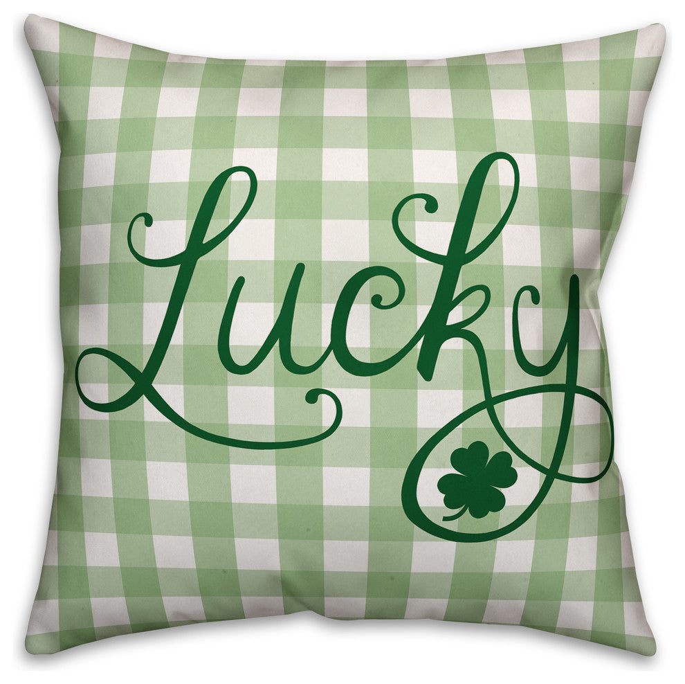 Green Buffalo Check Lucky Throw Pillow, 18x18