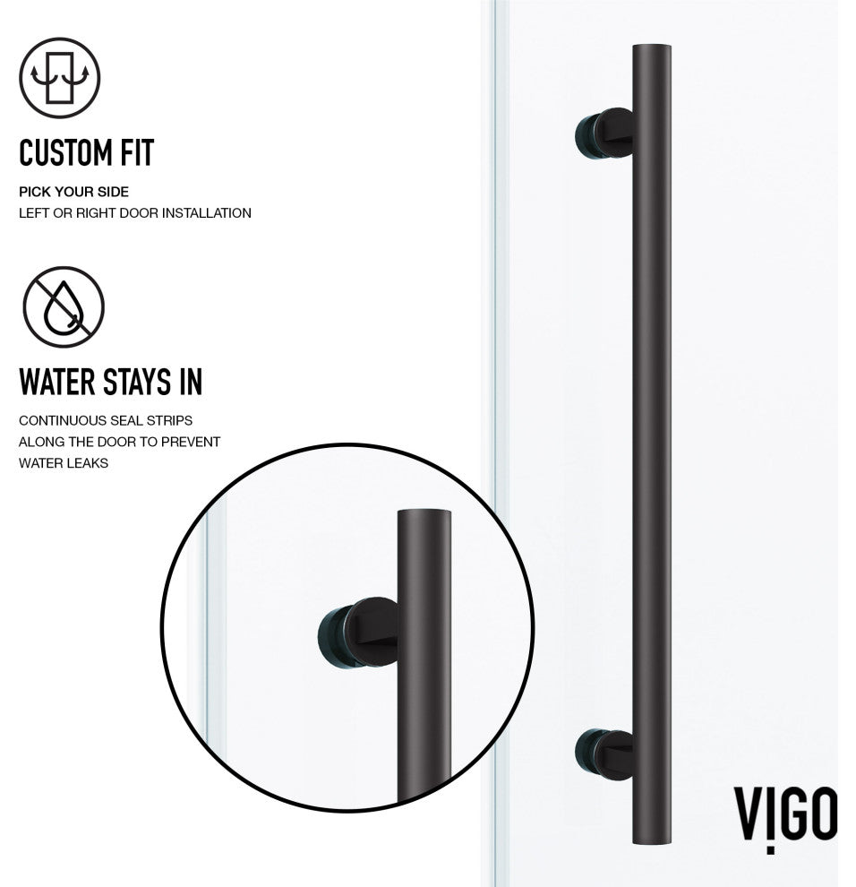 VIGO Elan 56" to 60" W x 74" H Frameless Sliding Shower Door, Matte Black, Laminated Glass
