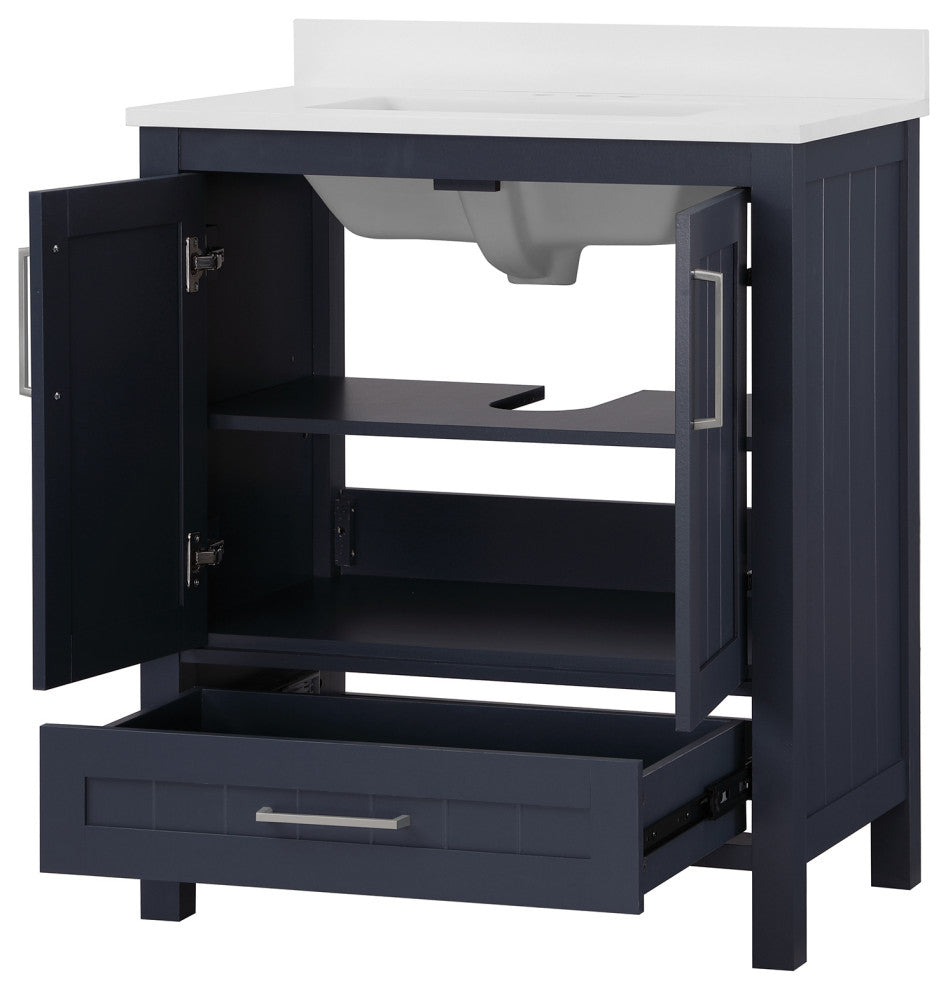 OVE Decors Kansas 18" Single Sink Vanity With Countertop, Midnight Blue, 30 in.