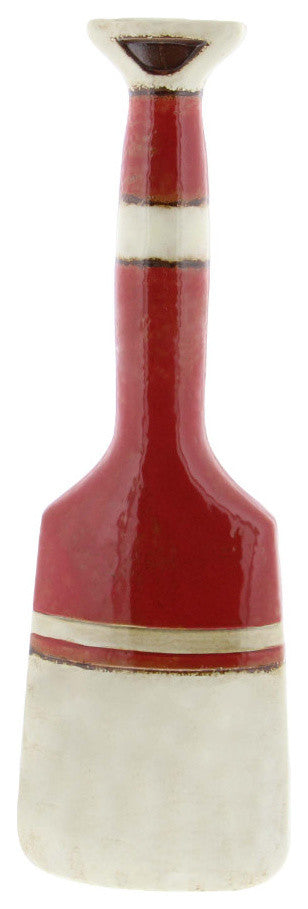 Ceramic Paddle Vase In Red And White Glossy Finish