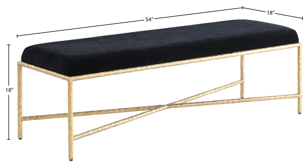 Valley Upholstered Bench, Black, 54" W x 18" D, Gold, Chenille Fabric