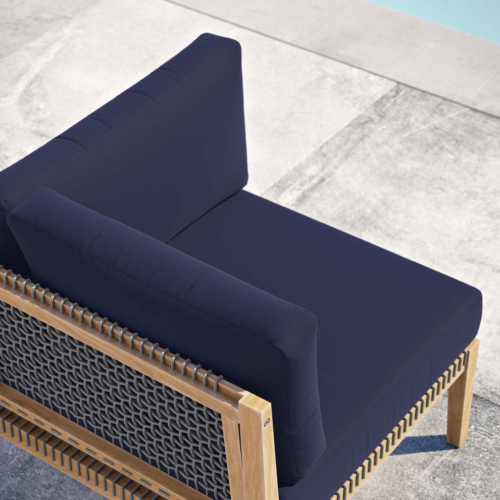 Clearwater Outdoor Patio Teak Wood Corner Chair, Gray Navy