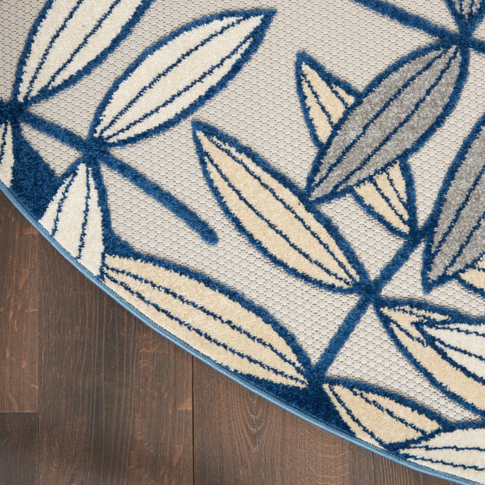 Nourison Aloha 4' x Round Ivory/Navy Tropical Area Rug