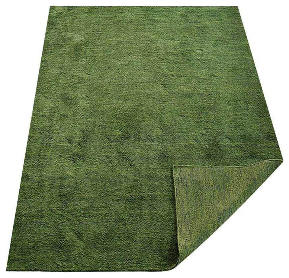 HAND KNOTTED LOOM SILK ECO-FRIENDLY AREA RUGS-Light Green Color,Solid Design, [Rectangle] 5'x8'