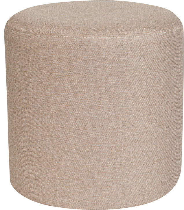 Barrington Upholstered Round Ottoman Pouf in Beige Fabric