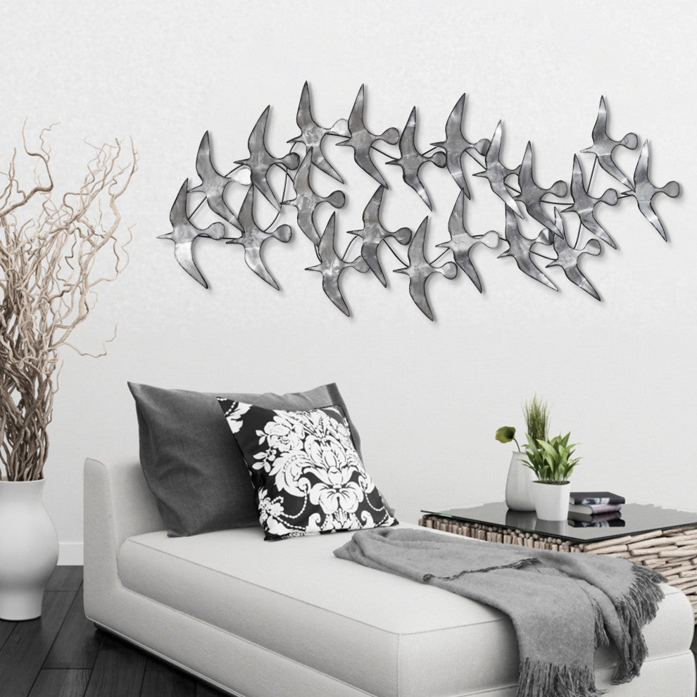 Hand Painted Etched Metal Wall Sculpture, Multi Color, Flock