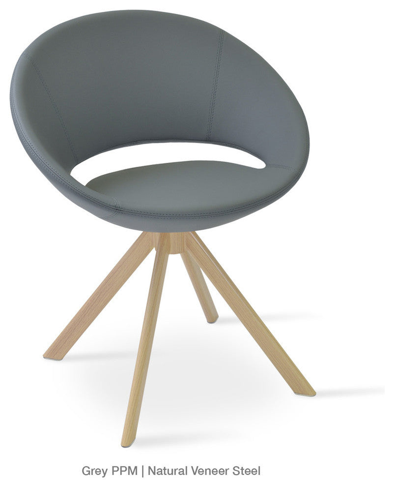 Crescent Sword Dining Chair, Natural Veneer Steel Base, Gray Ppm