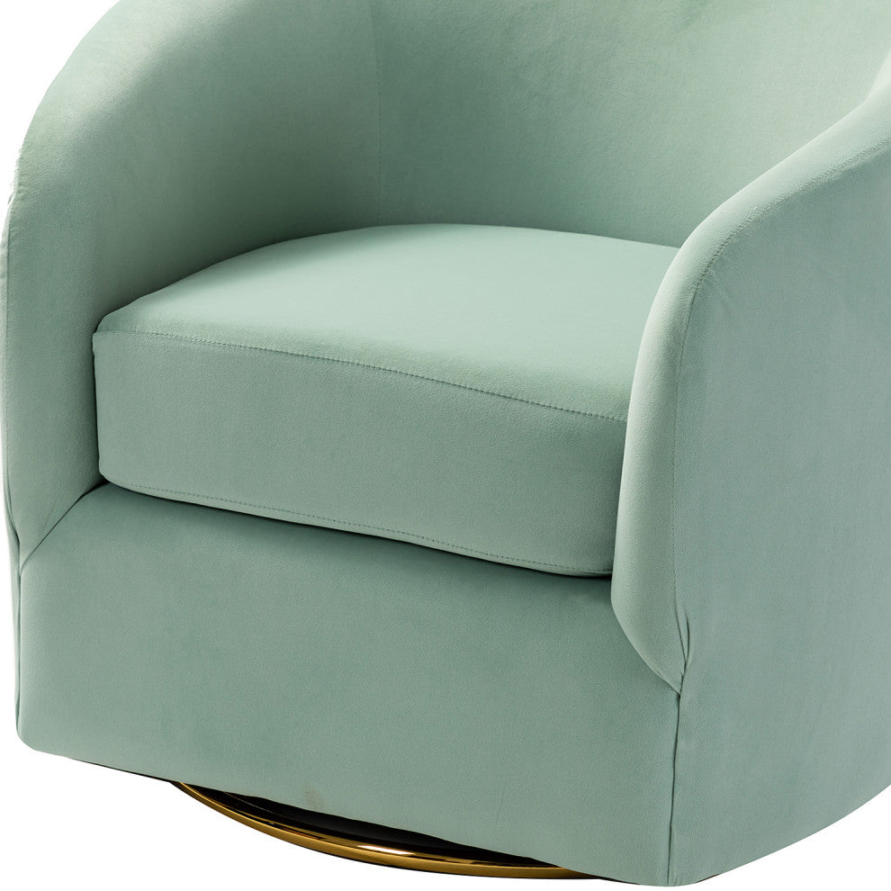 Upholstered Accent Comfy Swivel Chair With Metal Base, Sage