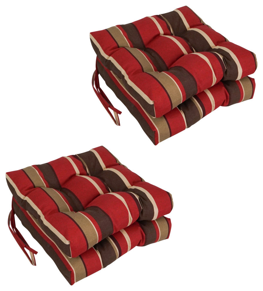 16" Patterned Outdoor Square Tufted Chair Cushions, Set of 4, Montserrat Sangria