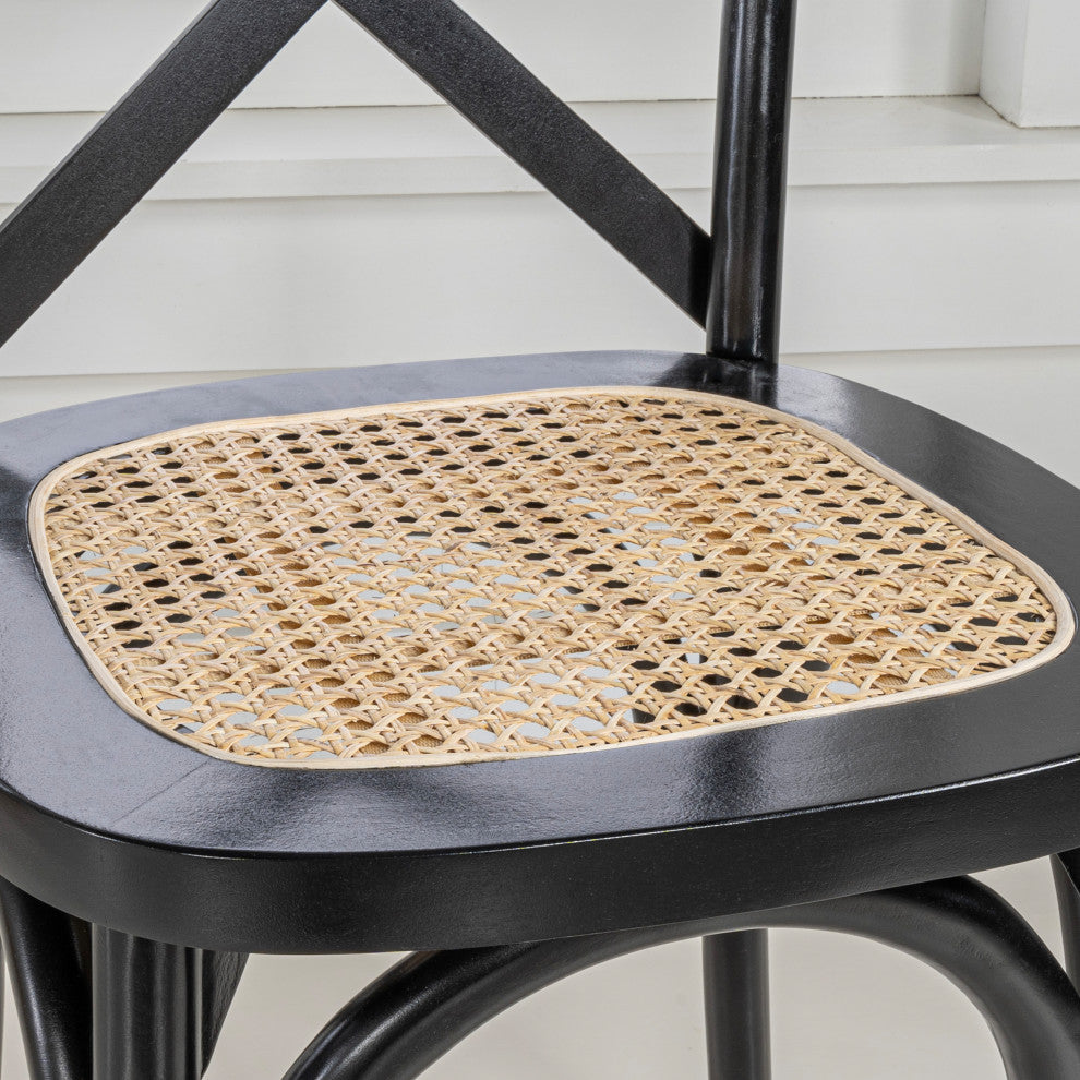 Cassis Classic Traditional X-Back Wood Rattan Dining Chair, Set of 2