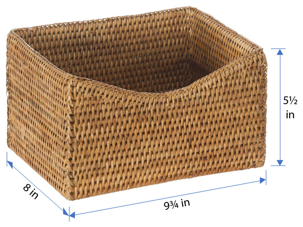 La Jolla Handwoven Rattan Organizing and Shelf Basket, Honey-Brown