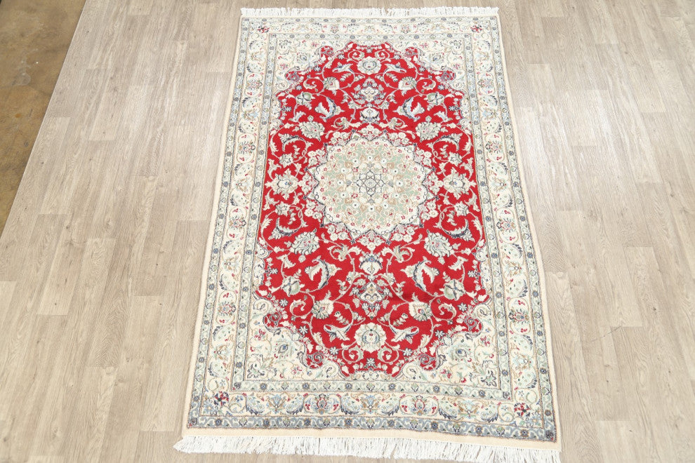 Nain Oriental Traditional Hand-Knotted Persian Area Rug, Red, 8'1"x5'1