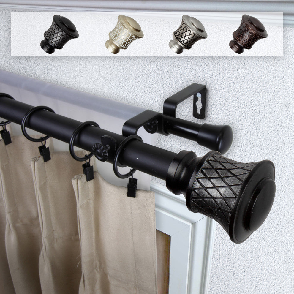 Alina 1" Double Curtain Rod, Black, 48-84"