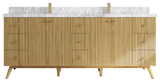 Pasadena 84 Double Sink Bath Vanity in Light Natural Teak 2" Carrara Marble