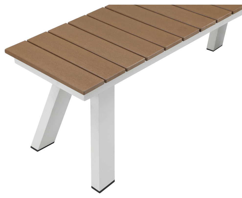 Benzara BM287732 Zia 54" Outdoor Dining Bench, Brown Polyresin Top, White