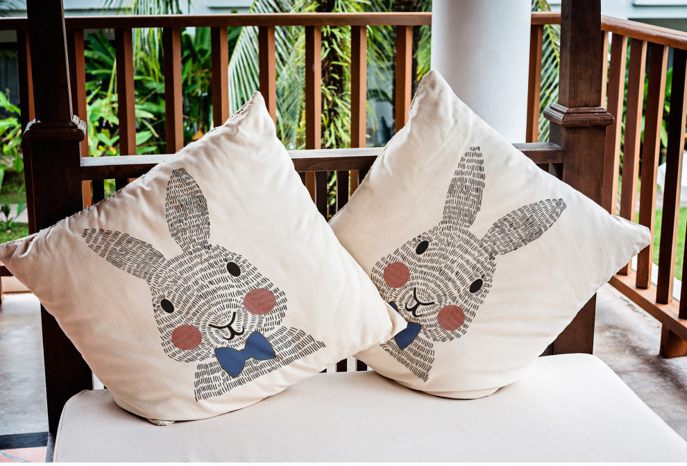 Bow-tie Bunny Easter Indoor/Outdoor Throw Pillow, Dark Cobalt Blue, 20x20"