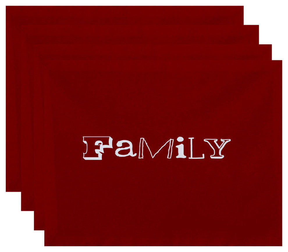 18"x14" Family, Word Print Placemat, Red, Set of 4