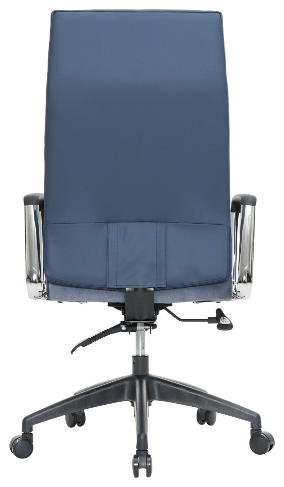 LeisureMod Hilton Modern High Back Leather Conference Office Chair, Navy Blue