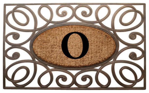 A1HC Rubber & Coir Elegant Circles Princess Doormat, Monogrammed, O