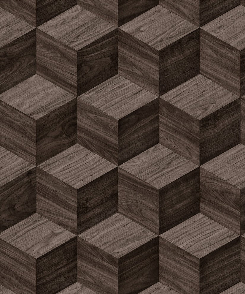 Natural Faux 2, Modern Geometric Stone Wood Rustic Wallpaper, Gray, Sample