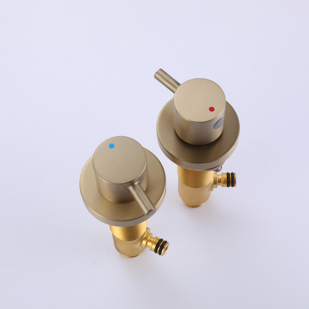 Deck Mounted Dual Handles Widespread Bathroom Faucet, Brushed Gold