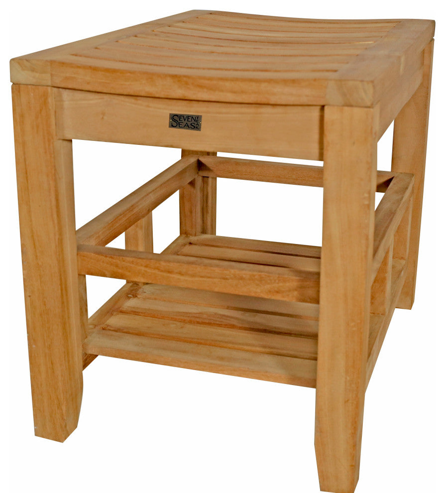 Seven Seas Teak Shower Stool With Shelf